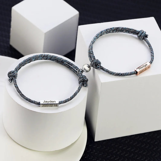 Personalized Minimal Rope Magnetic Couples Bracelet