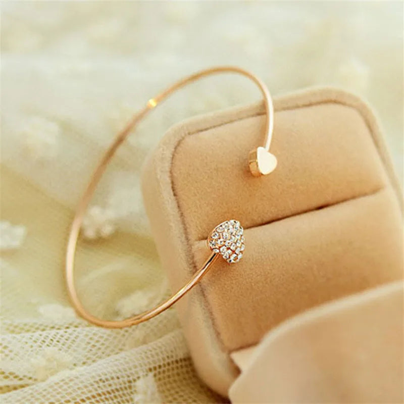 Dainty Double Heart Bangle Bracelet