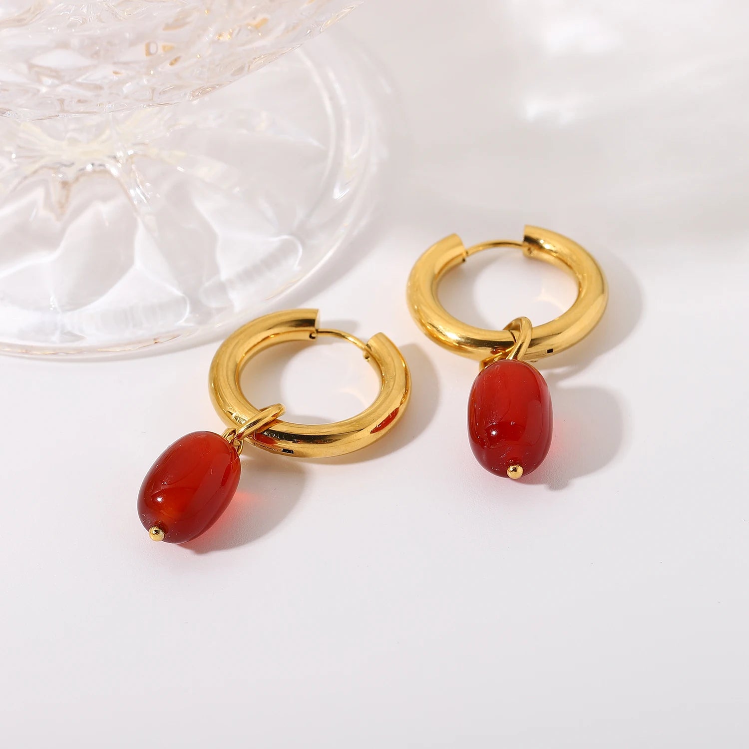 Dainty Carnelian Huggie Hoop Earrings