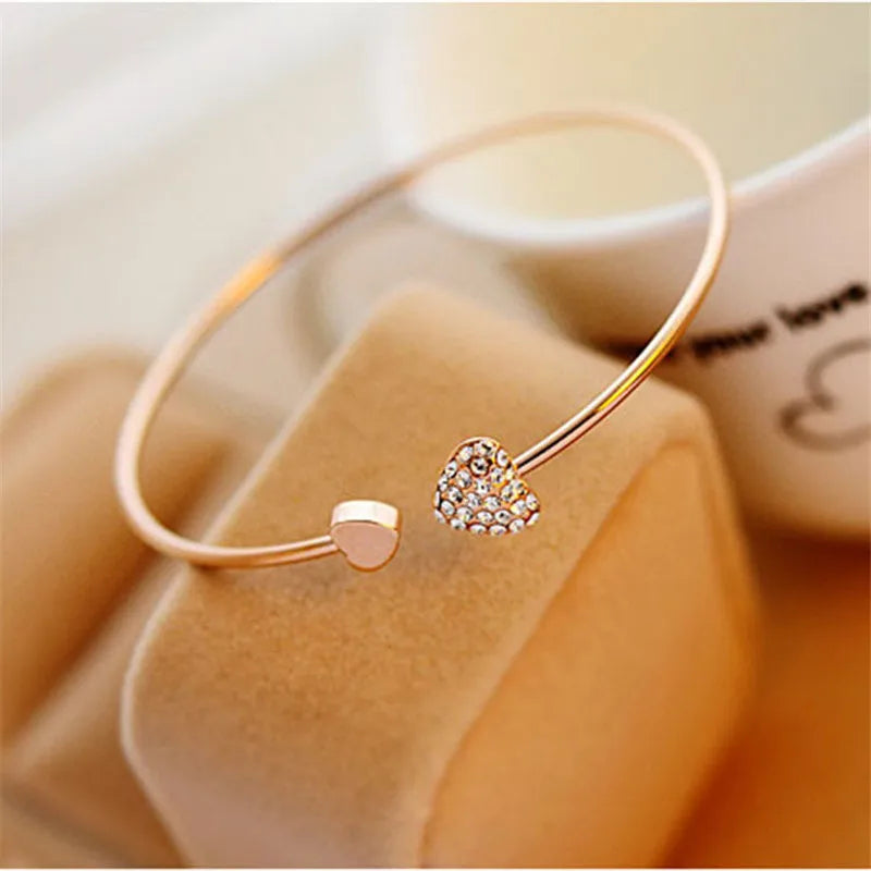 Dainty Double Heart Bangle Bracelet