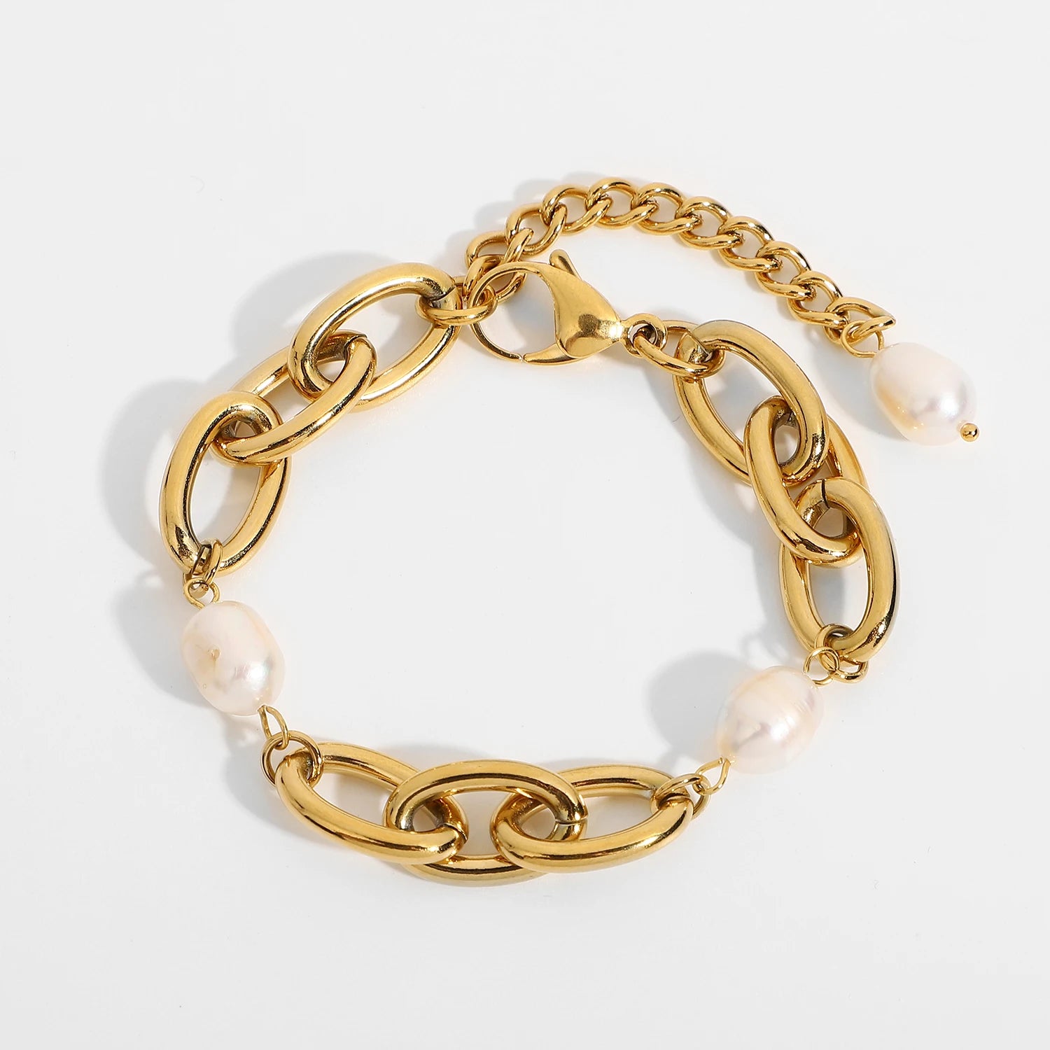 18k Chunky Paperclip Pearl Accented Bracelet