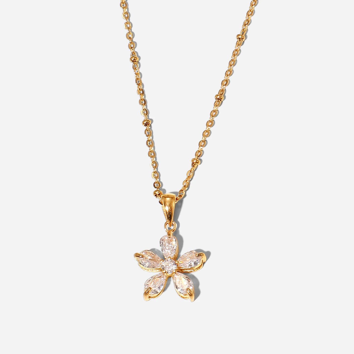 18k Diamond Five Petal Flower Necklace