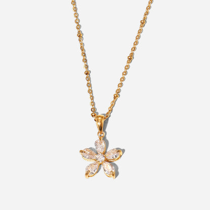 18k Diamond Five Petal Flower Necklace