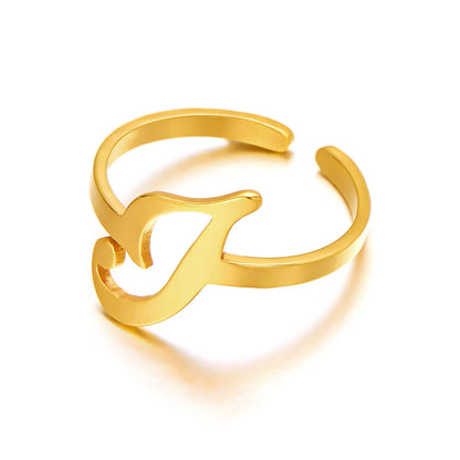 Adjustable Italic Cursive Letter Initial Ring