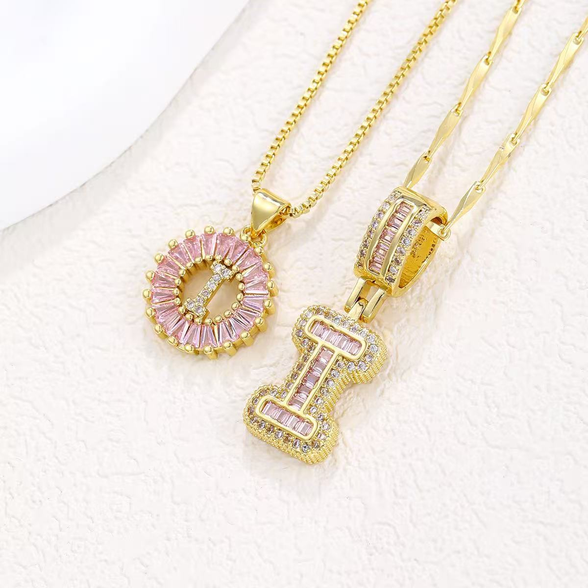 2pc 14k Diamond Letter Initial Necklaces (Limited Pink Edition)
