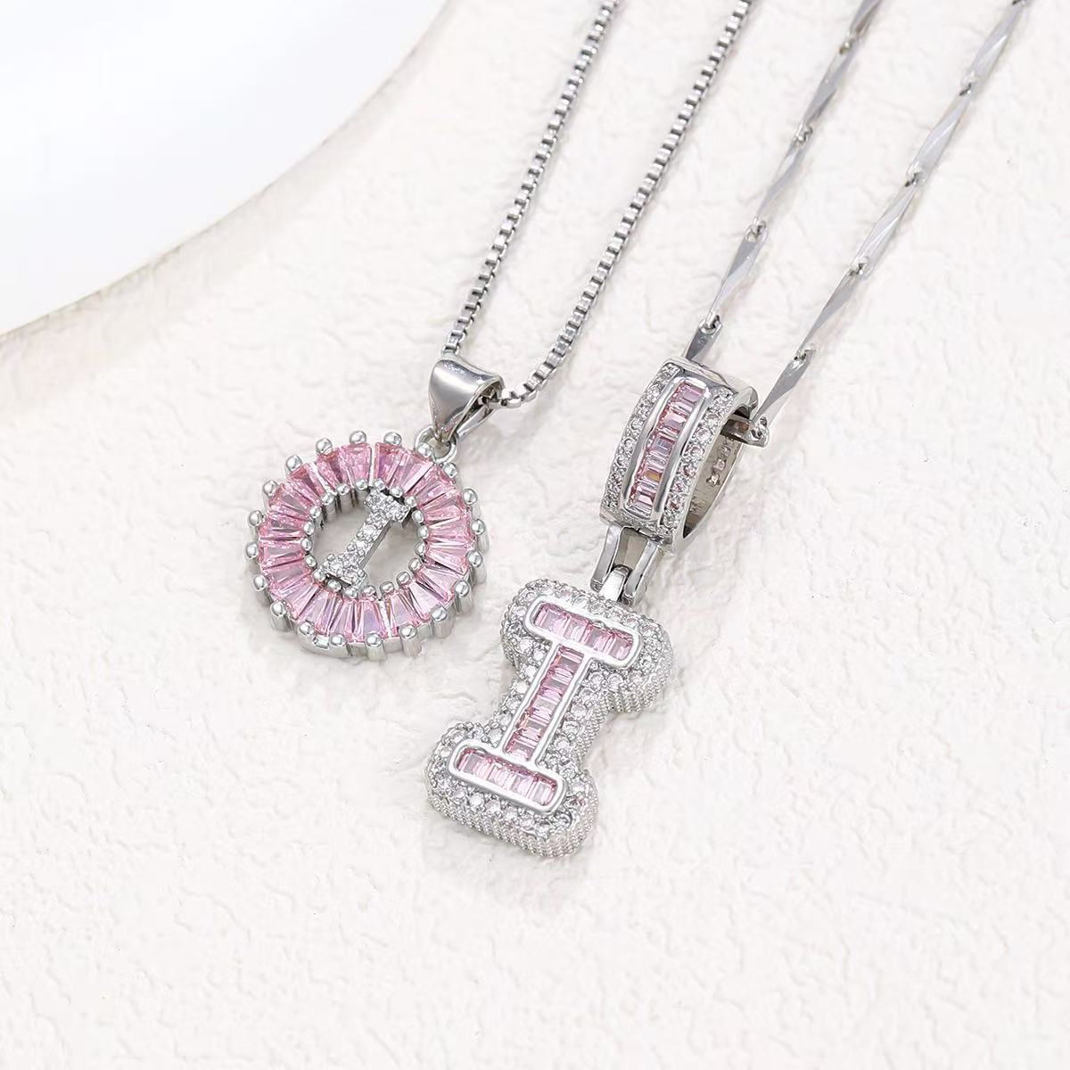2pc 14k Diamond Letter Initial Necklaces (Limited Pink Edition)