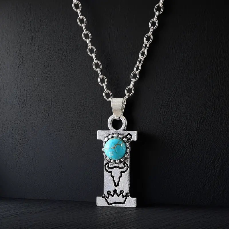 Boho Turquoise Accented Letter Initial Necklace