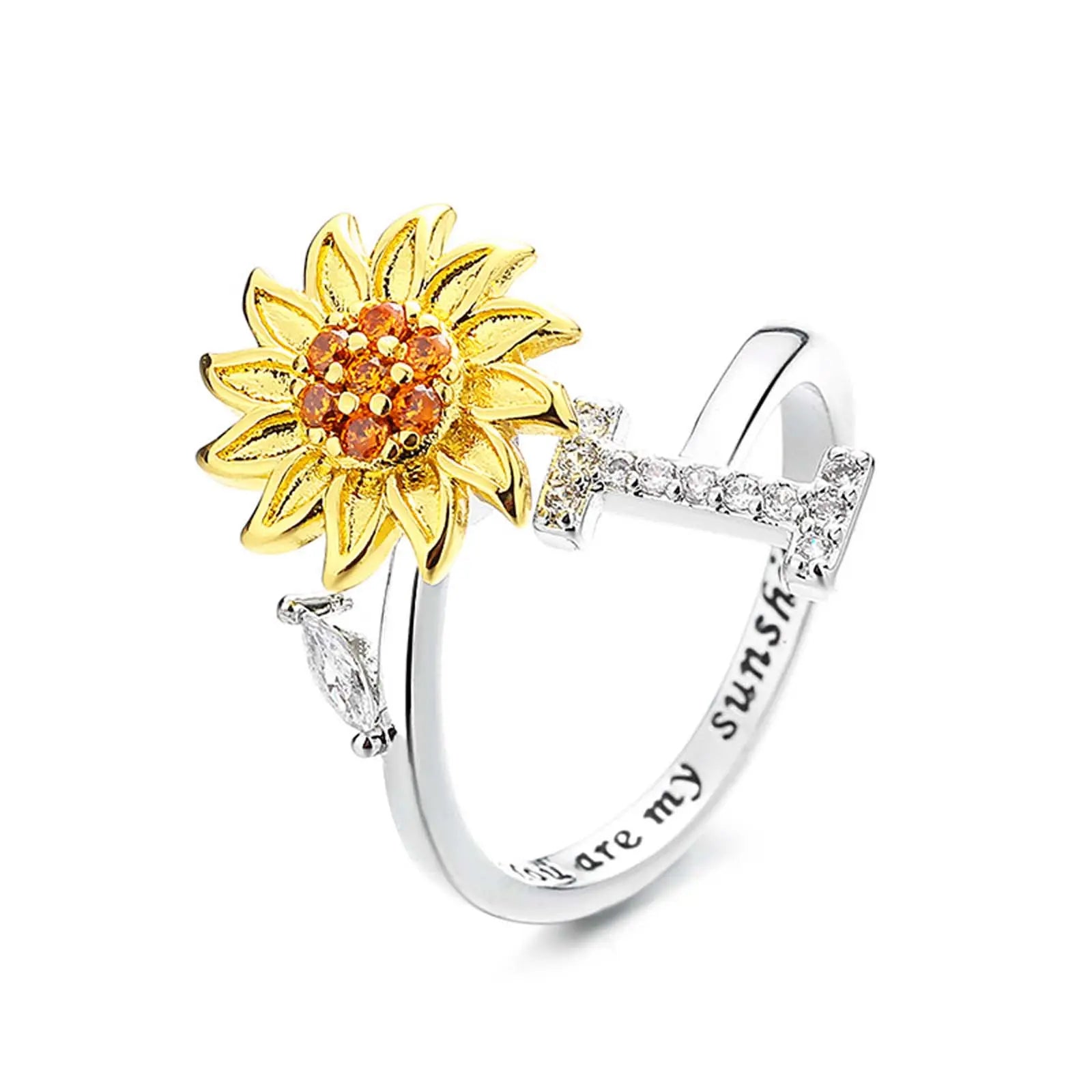 Spinning Sunflower "You Are My Sunshine" Initial Ring