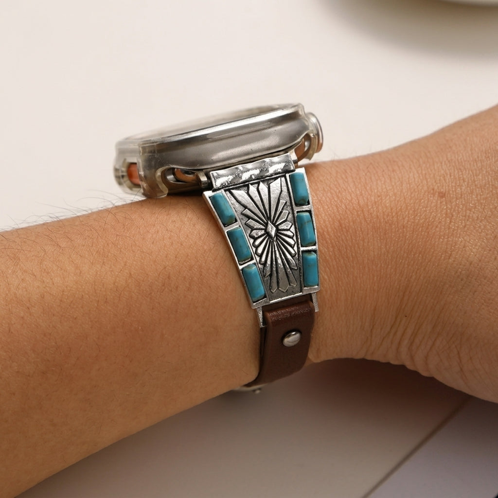 Boho Turquoise & Leather Smart Watch Band