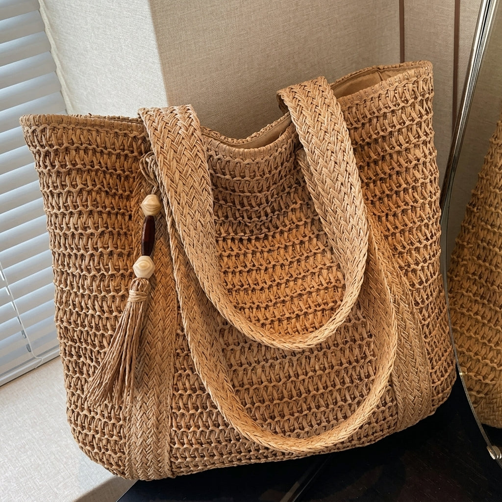 Rattan Straw Inspired Tote Bag