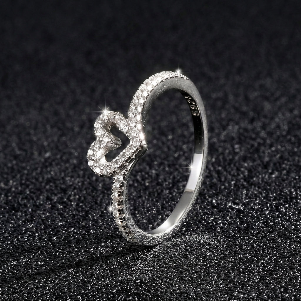 S925 Dainty Pave Heart Ring