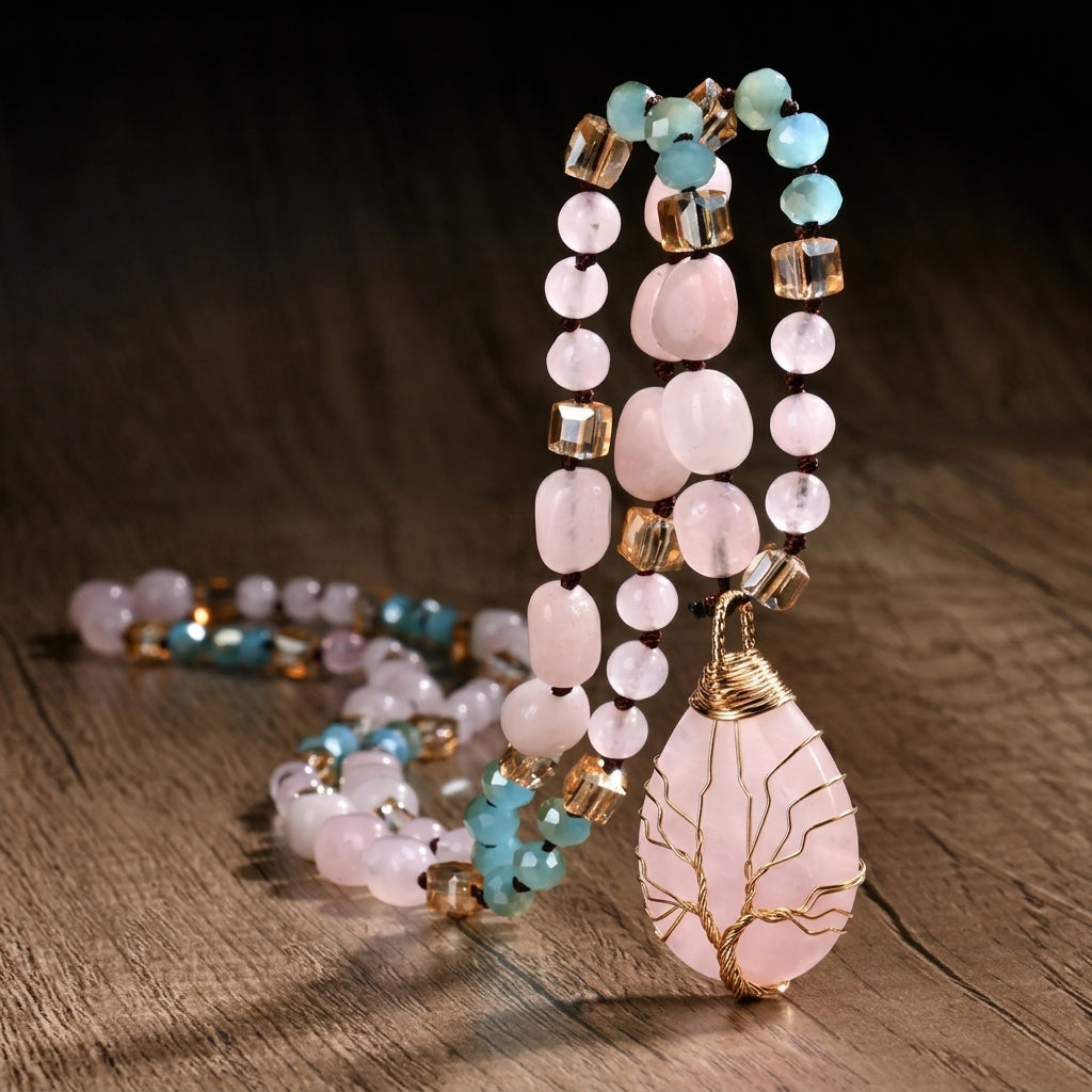 Boho Geometric Crystal Pendant Necklace