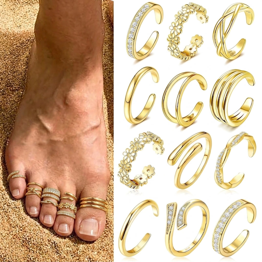 14k 12pc Adjustable Toe Rings