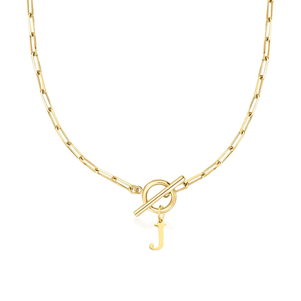 Paperclip Letter Initial Circle Lock Clasp Necklace