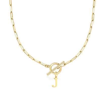 Paperclip Letter Initial Circle Lock Clasp Necklace