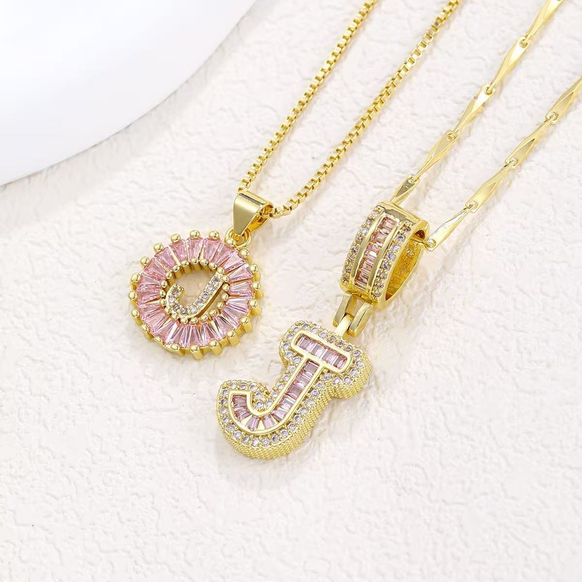 2pc 14k Diamond Letter Initial Necklaces (Limited Pink Edition)