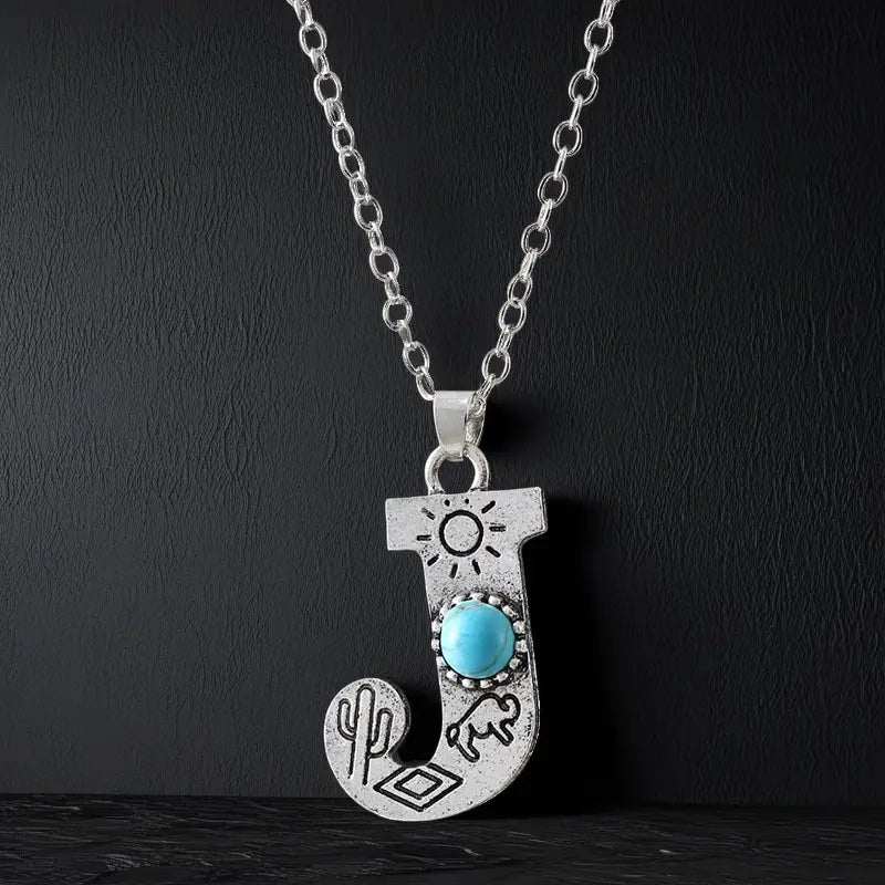 Boho Turquoise Accented Letter Initial Necklace