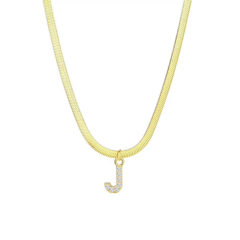 Dainty Diamond Letter Initial Herringbone Necklace