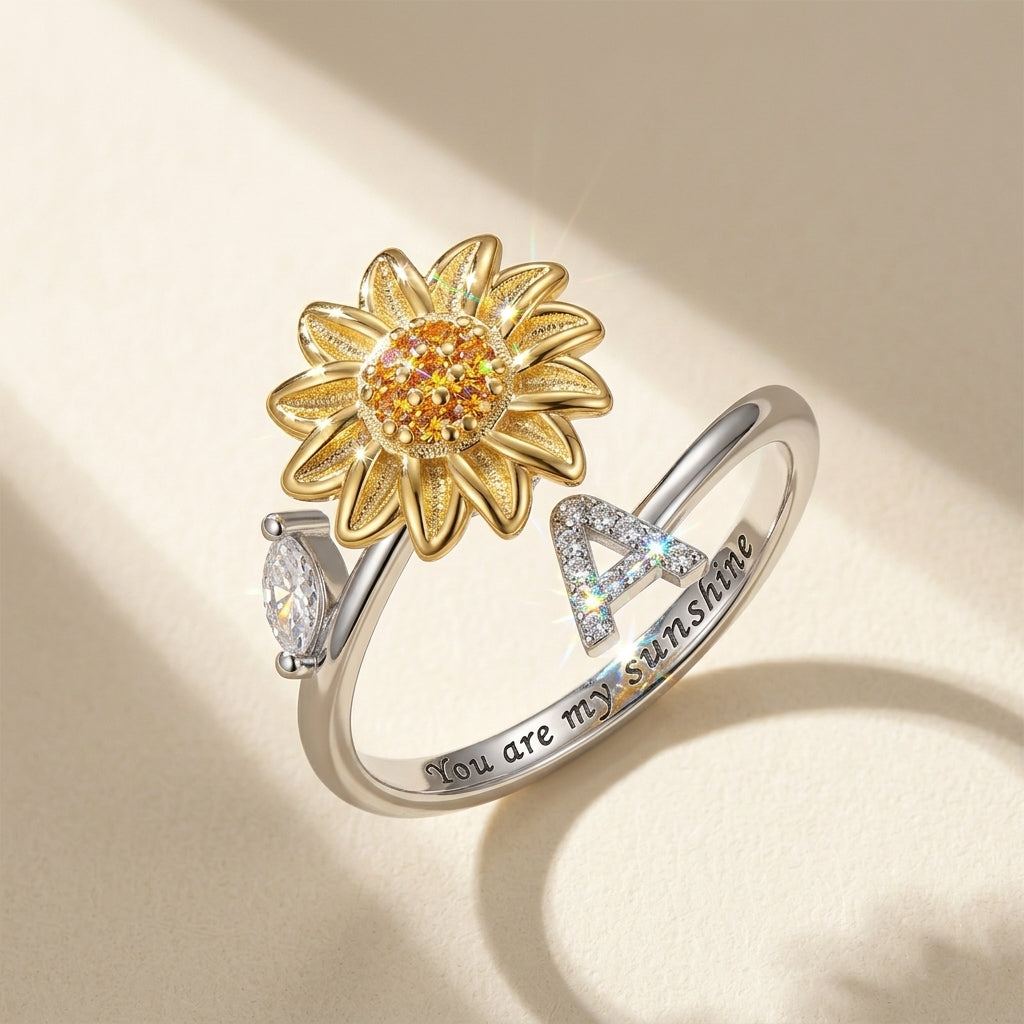Spinning Sunflower "You Are My Sunshine" Initial Ring