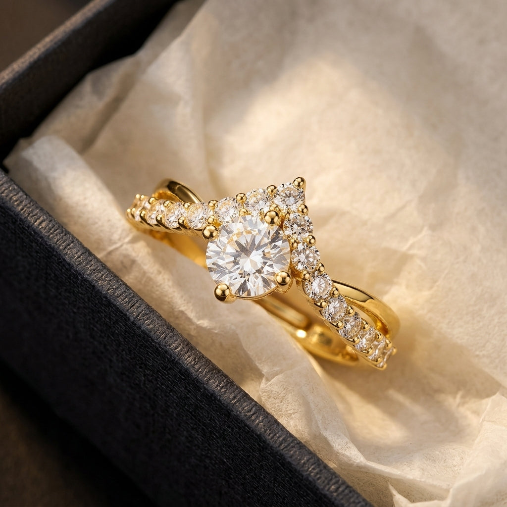 Adjustable Split Shank Pave Chevron Ring