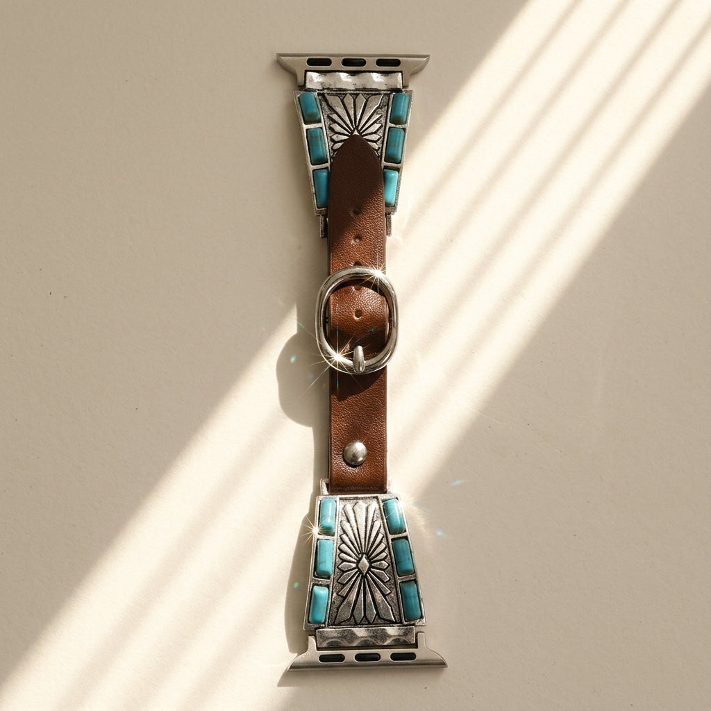 Boho Turquoise & Leather Smart Watch Band