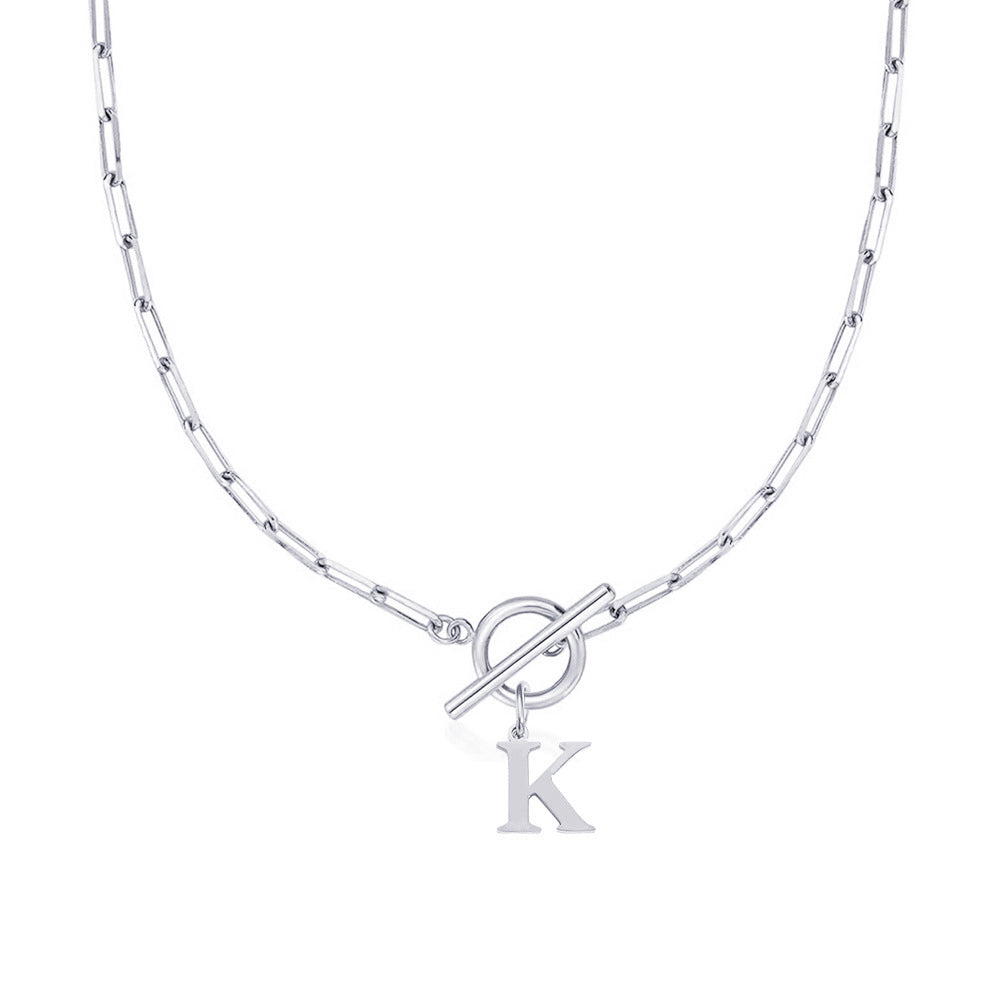 Paperclip Letter Initial Circle Lock Clasp Necklace