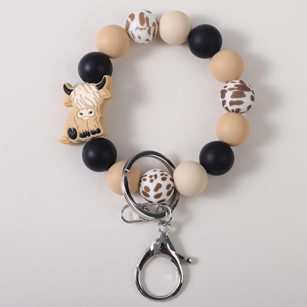 Cute Cow Charm Beaded Wrist Keychain