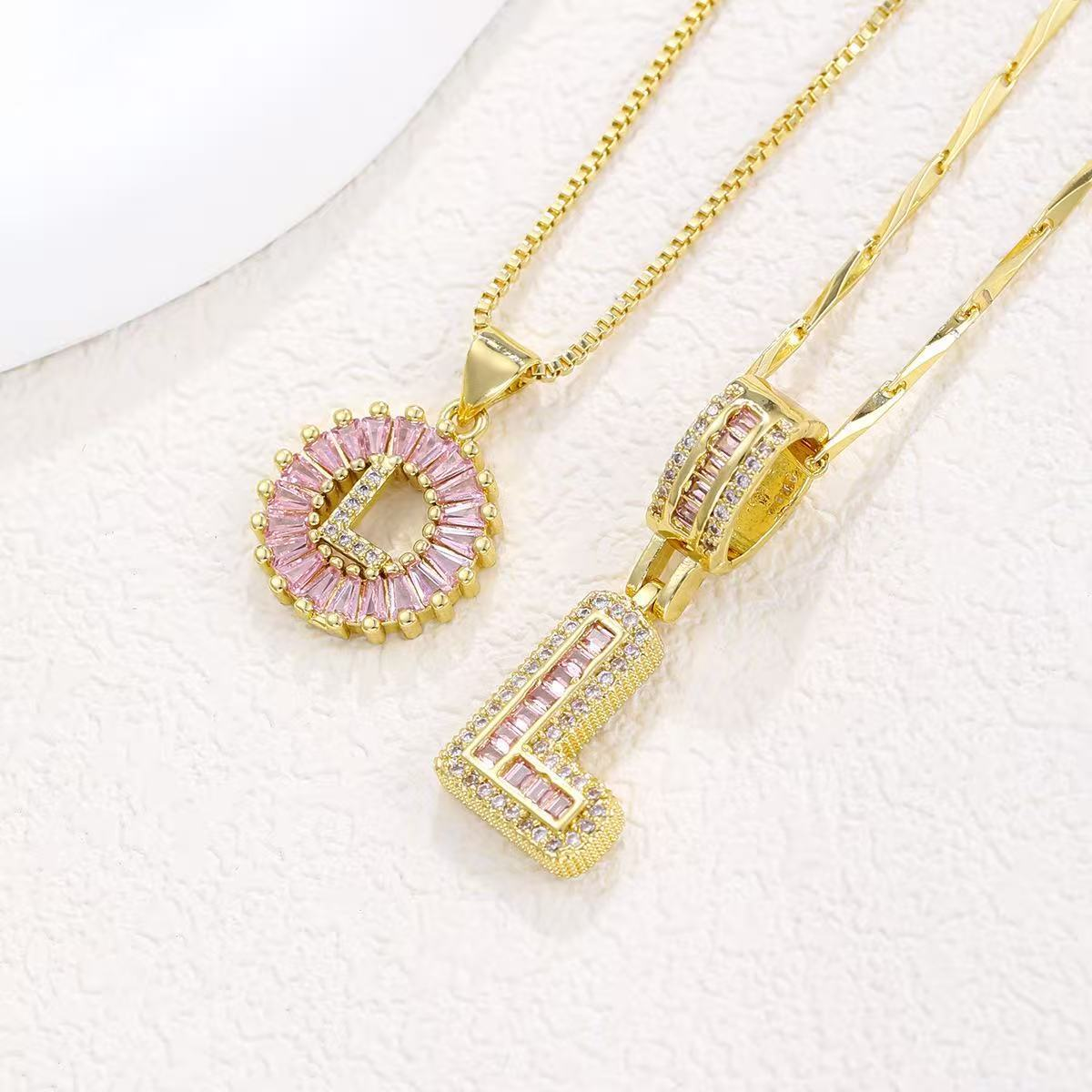 2pc 14k Diamond Letter Initial Necklaces (Limited Pink Edition)