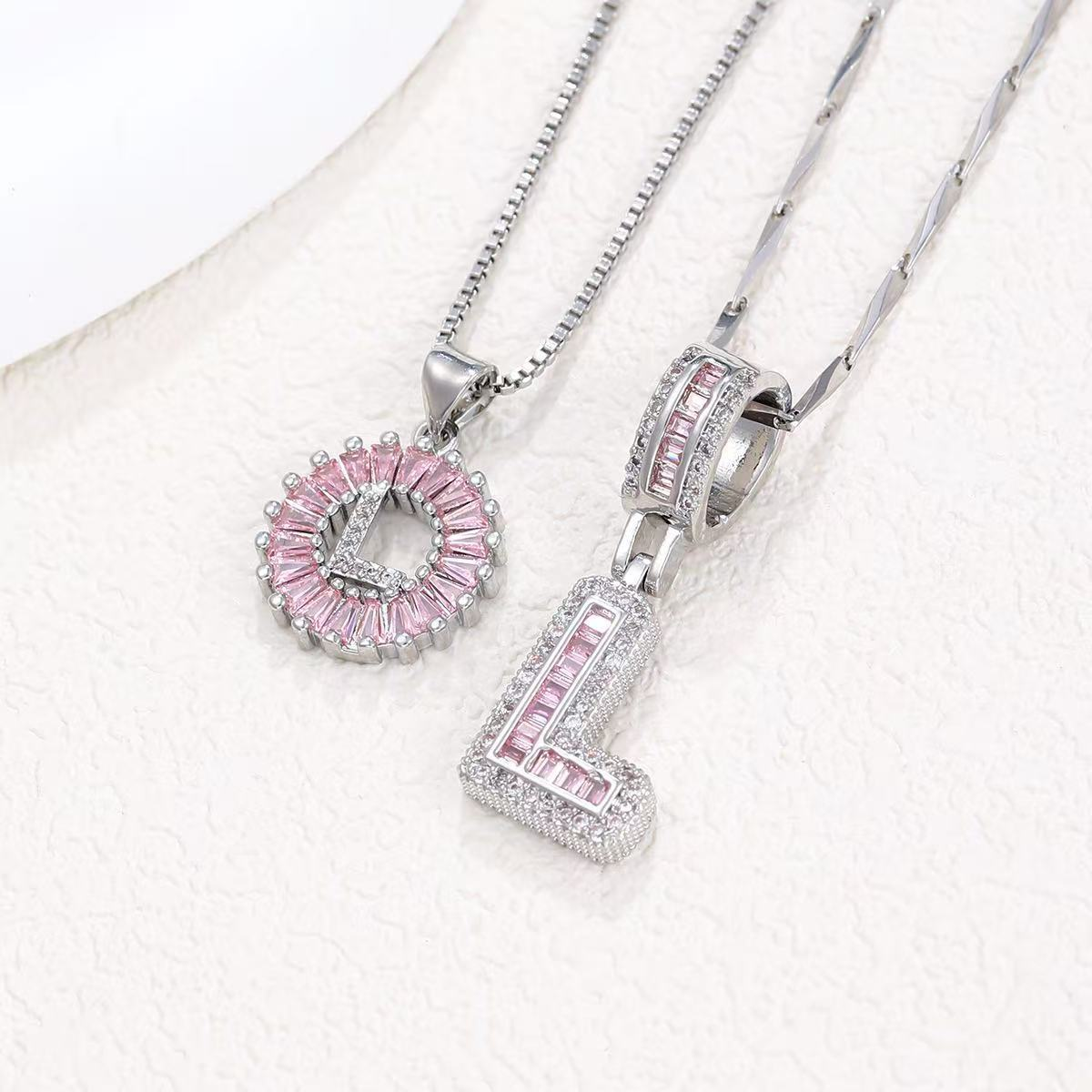 2pc 14k Diamond Letter Initial Necklaces (Limited Pink Edition)