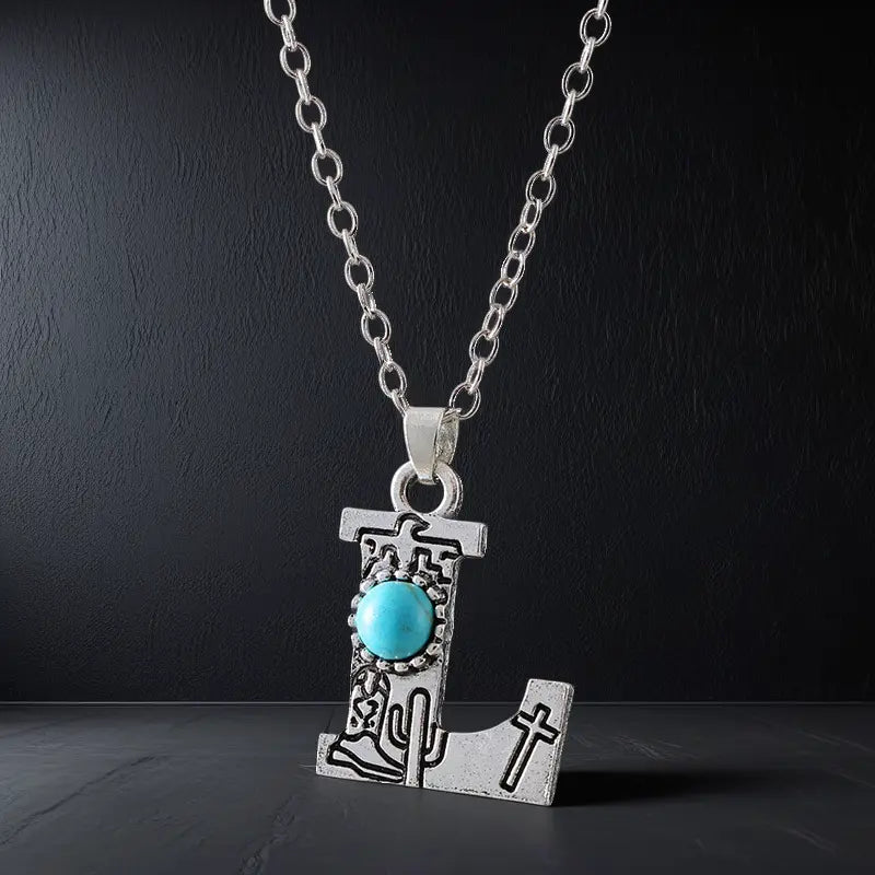 Boho Turquoise Accented Letter Initial Necklace