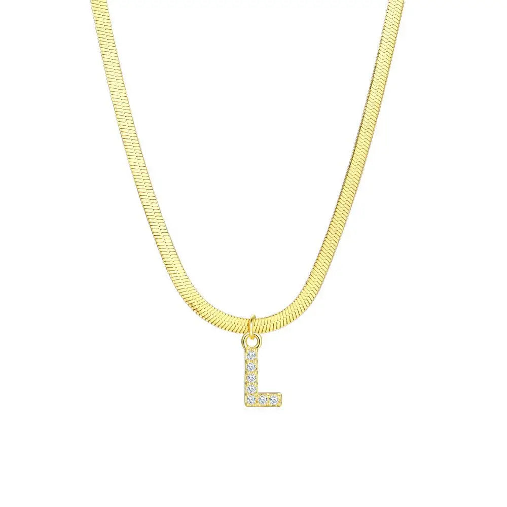 Dainty Diamond Letter Initial Herringbone Necklace