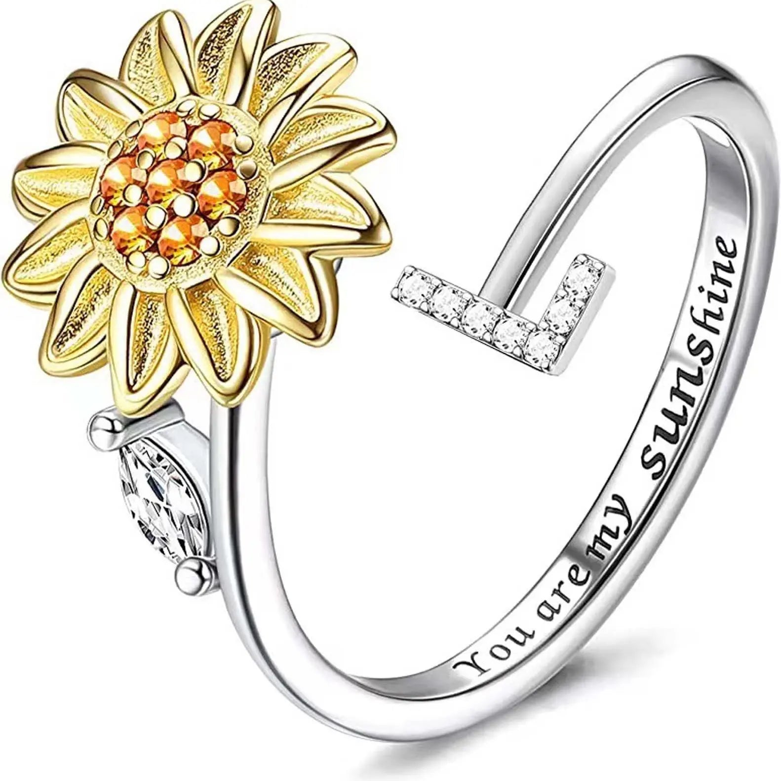 Spinning Sunflower "You Are My Sunshine" Initial Ring