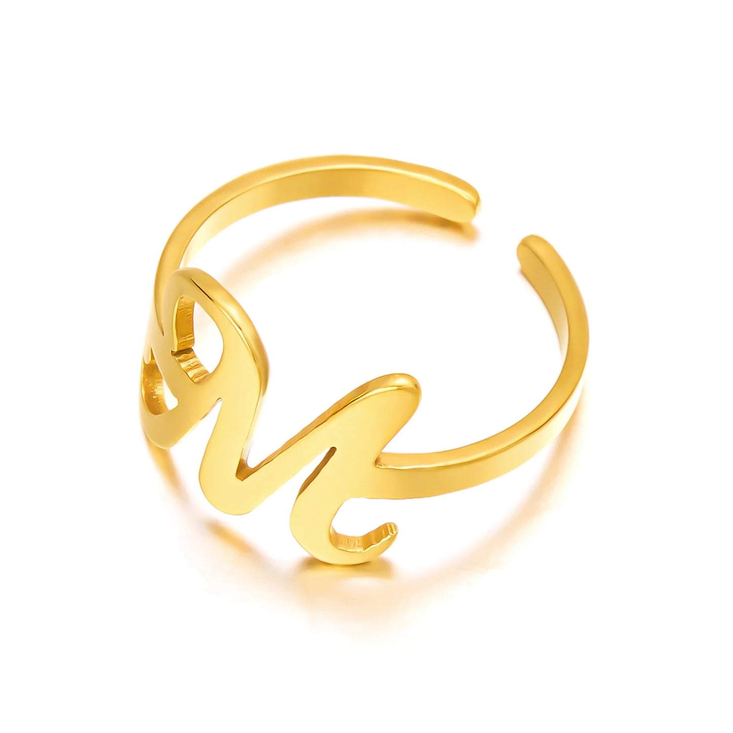 Adjustable Italic Cursive Letter Initial Ring