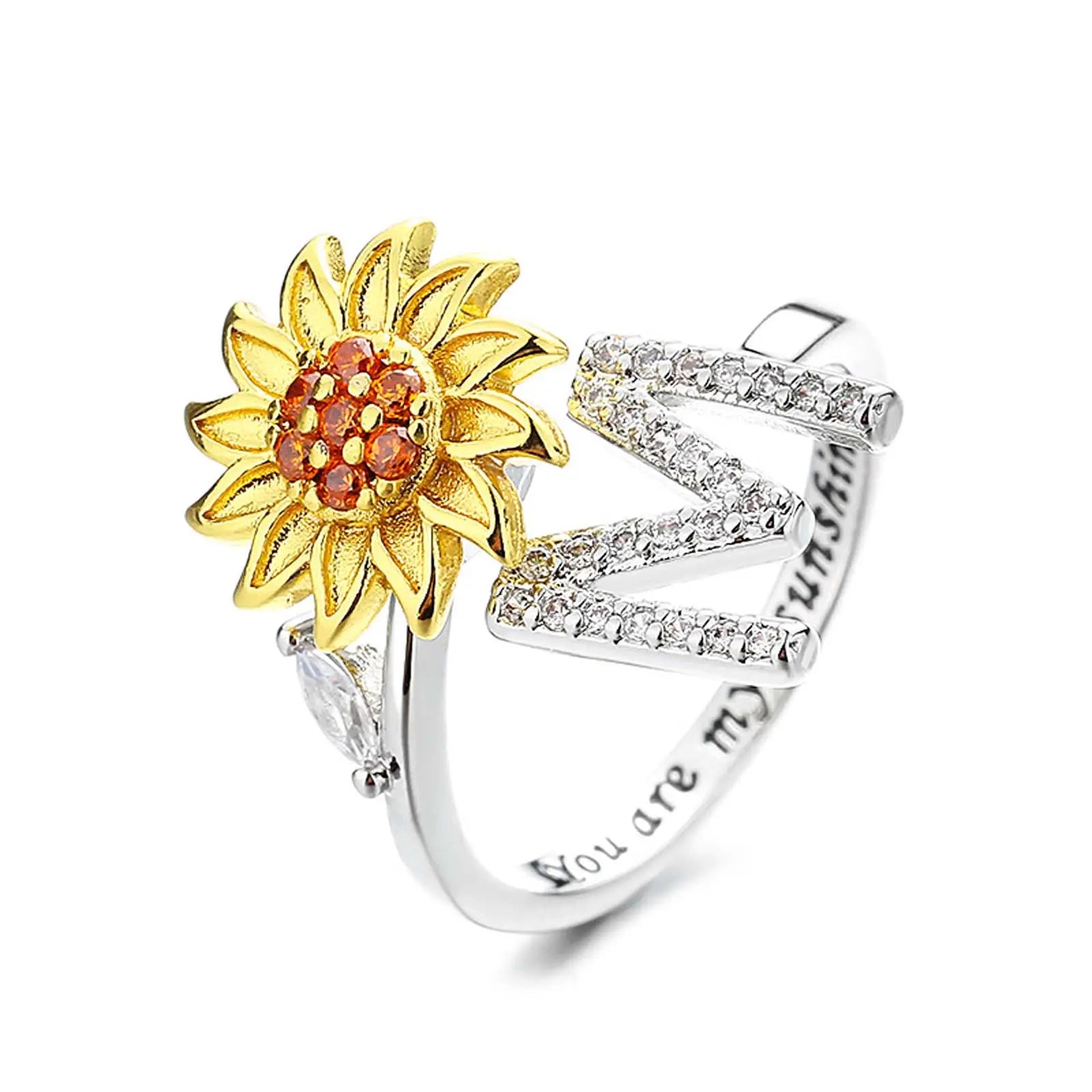 Spinning Sunflower "You Are My Sunshine" Initial Ring