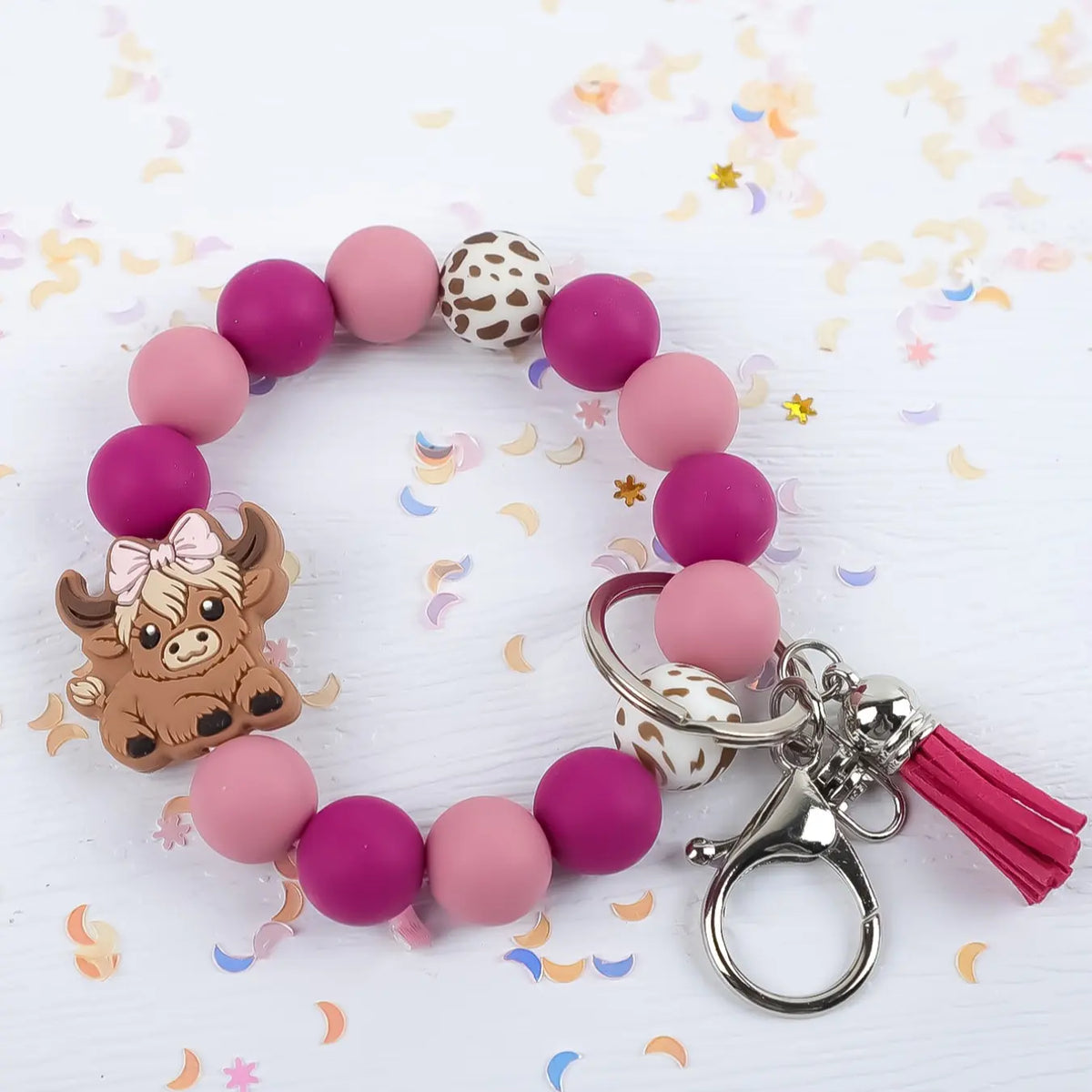 Cute Cow Charm Beaded Wrist Keychain