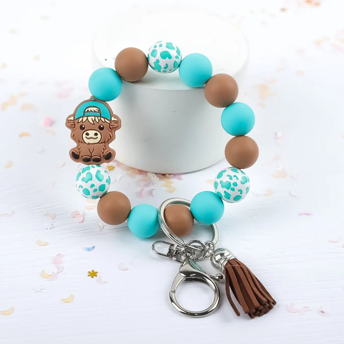 Cute Cow Charm Beaded Wrist Keychain