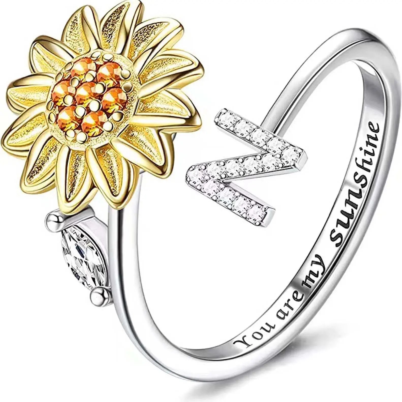 Spinning Sunflower "You Are My Sunshine" Initial Ring