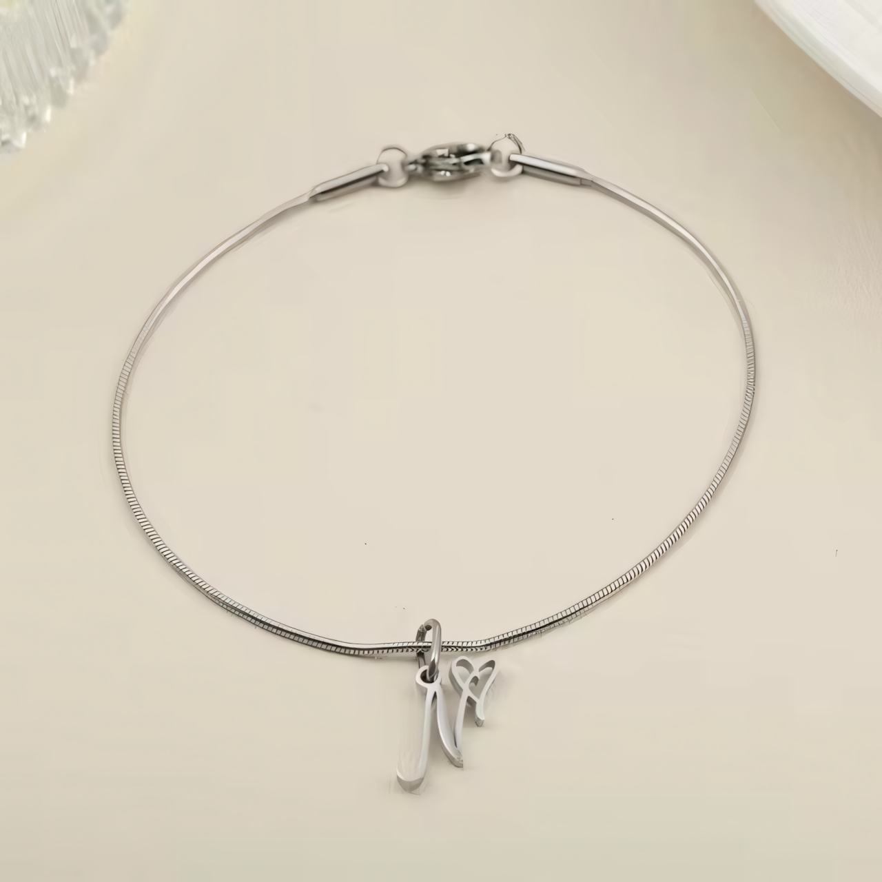 Dainty Cursive Heart Letter Initial Chain Bracelet - Veinci