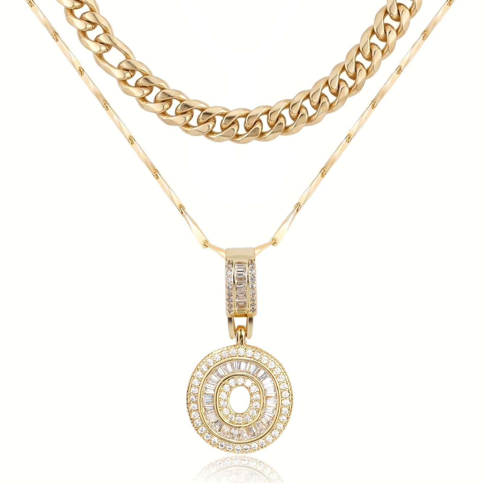 2pc 14k Layered Cuban & Initial Necklaces
