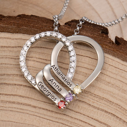 Personalized Name & Birthstone Heart Striped Pendant Necklace