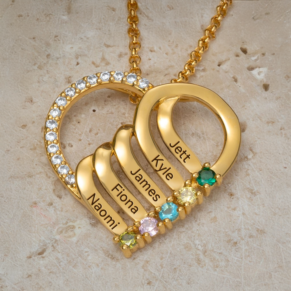 Personalized Name & Birthstone Heart Striped Pendant Necklace