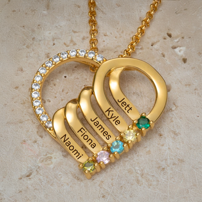 Personalized Name & Birthstone Heart Striped Pendant Necklace