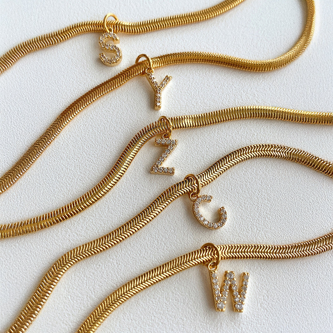 Dainty Diamond Letter Initial Herringbone Necklace