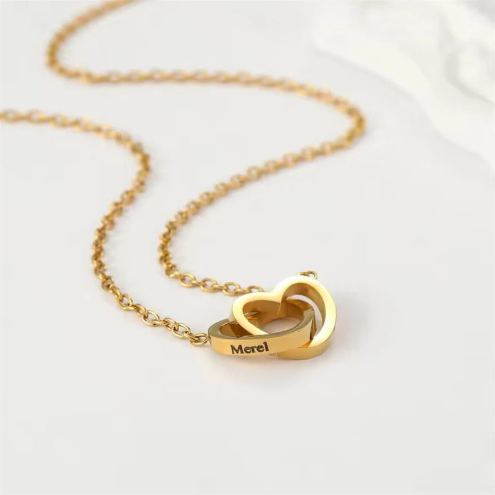 Eternal Love Box Dual Hearts Engraved Necklace