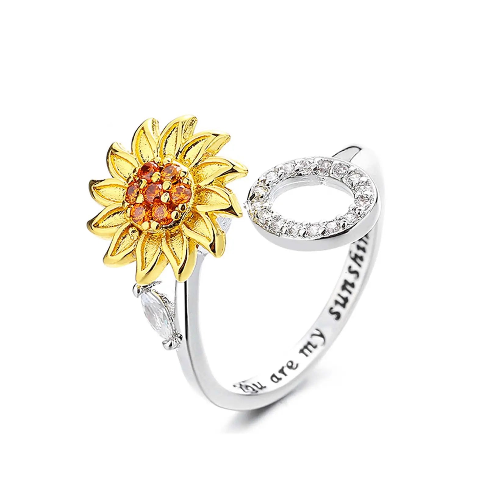 Spinning Sunflower "You Are My Sunshine" Initial Ring