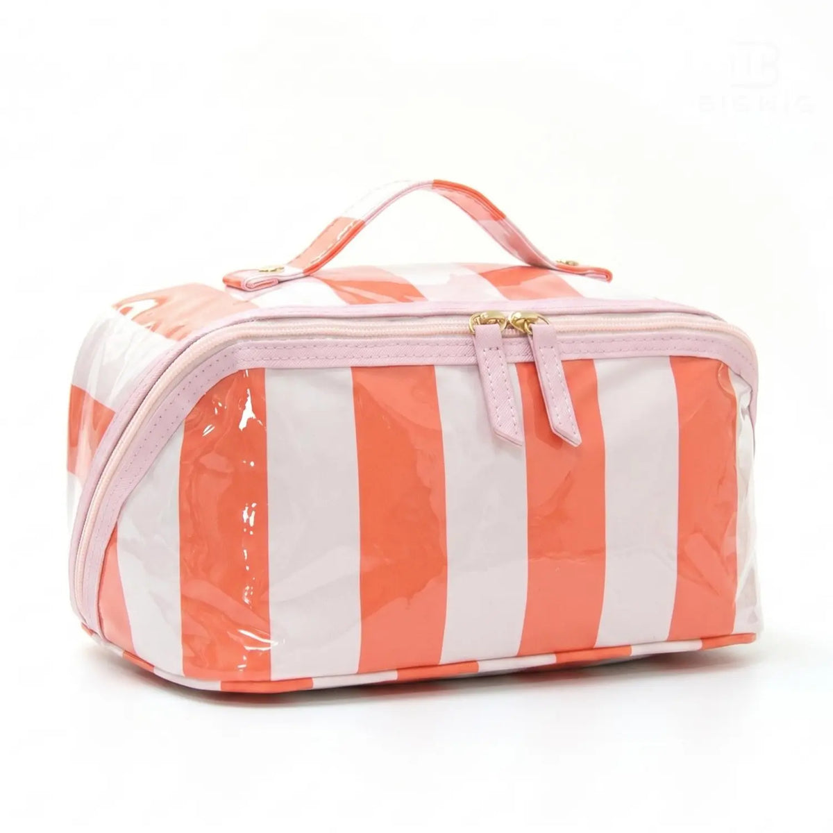 Wide Opening Striped Makeup Bag