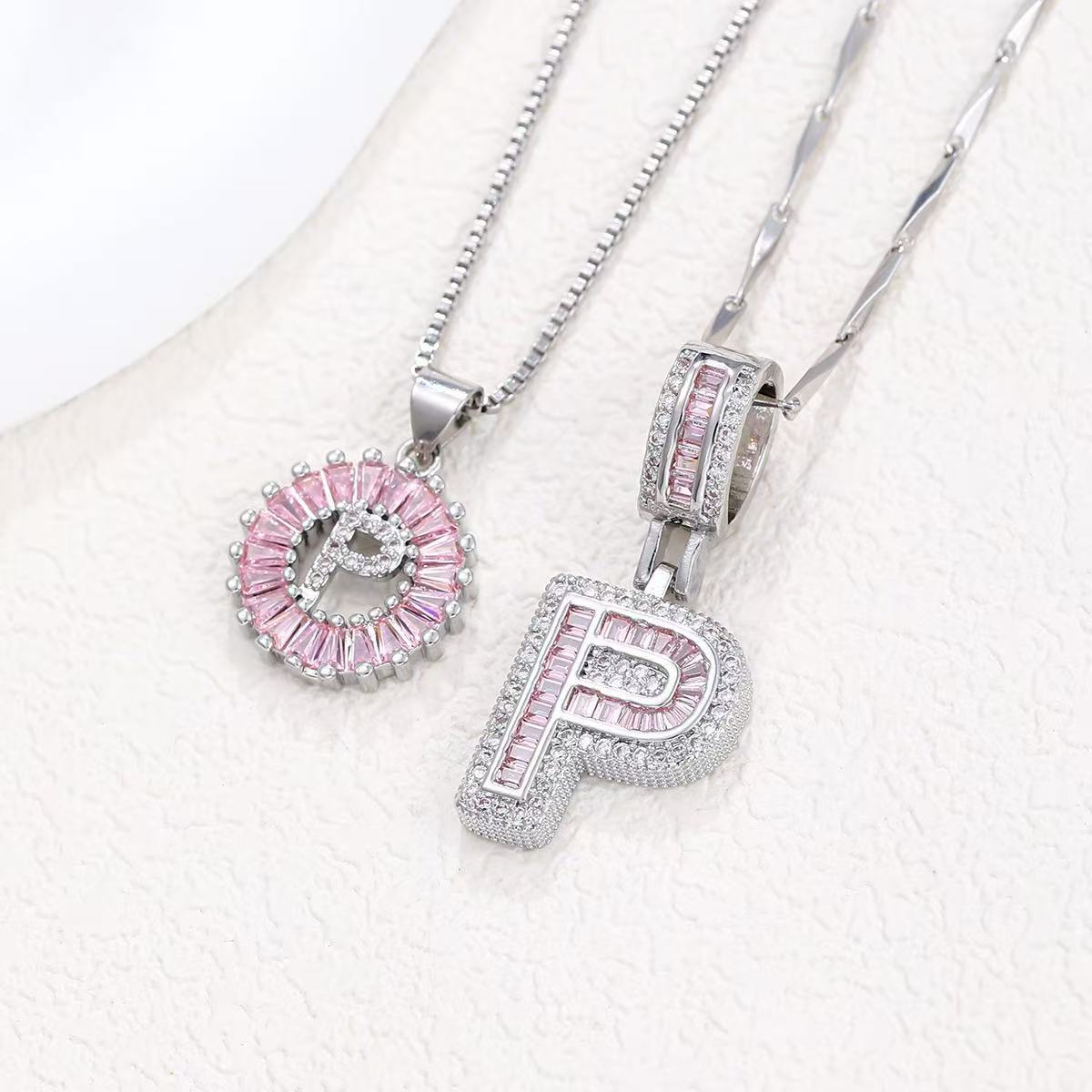 2pc 14k Diamond Letter Initial Necklaces (Limited Pink Edition)