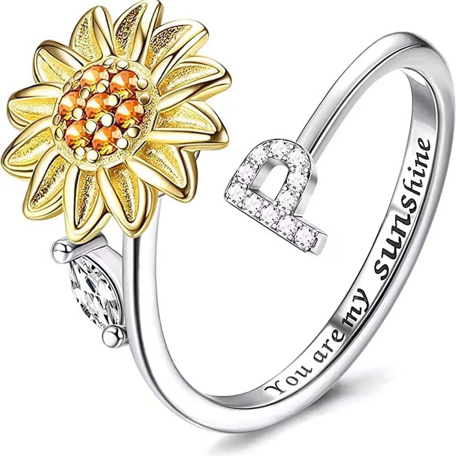 Spinning Sunflower "You Are My Sunshine" Initial Ring