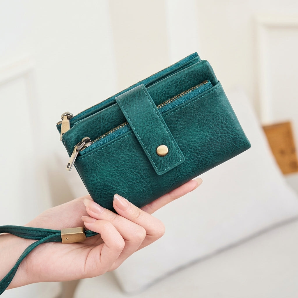 RFID Blocking Elegant Zipper Buttoned Wallet