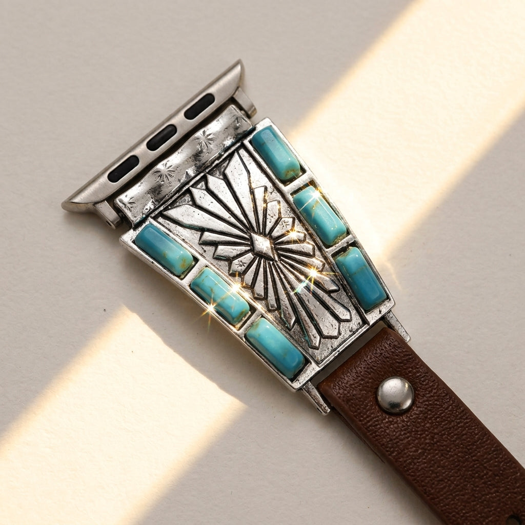 Boho Turquoise & Leather Smart Watch Band